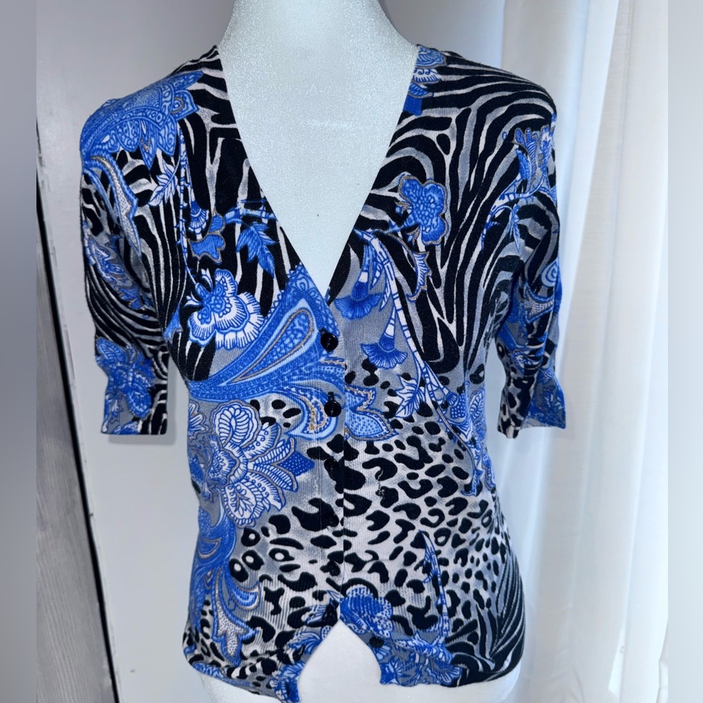 Cache Black, White & Blue Cardigan (M)